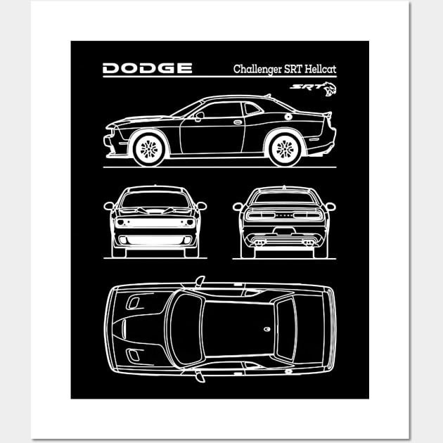 Dodge Challenger SRT Hellcat Patent White Wall Art by Luve